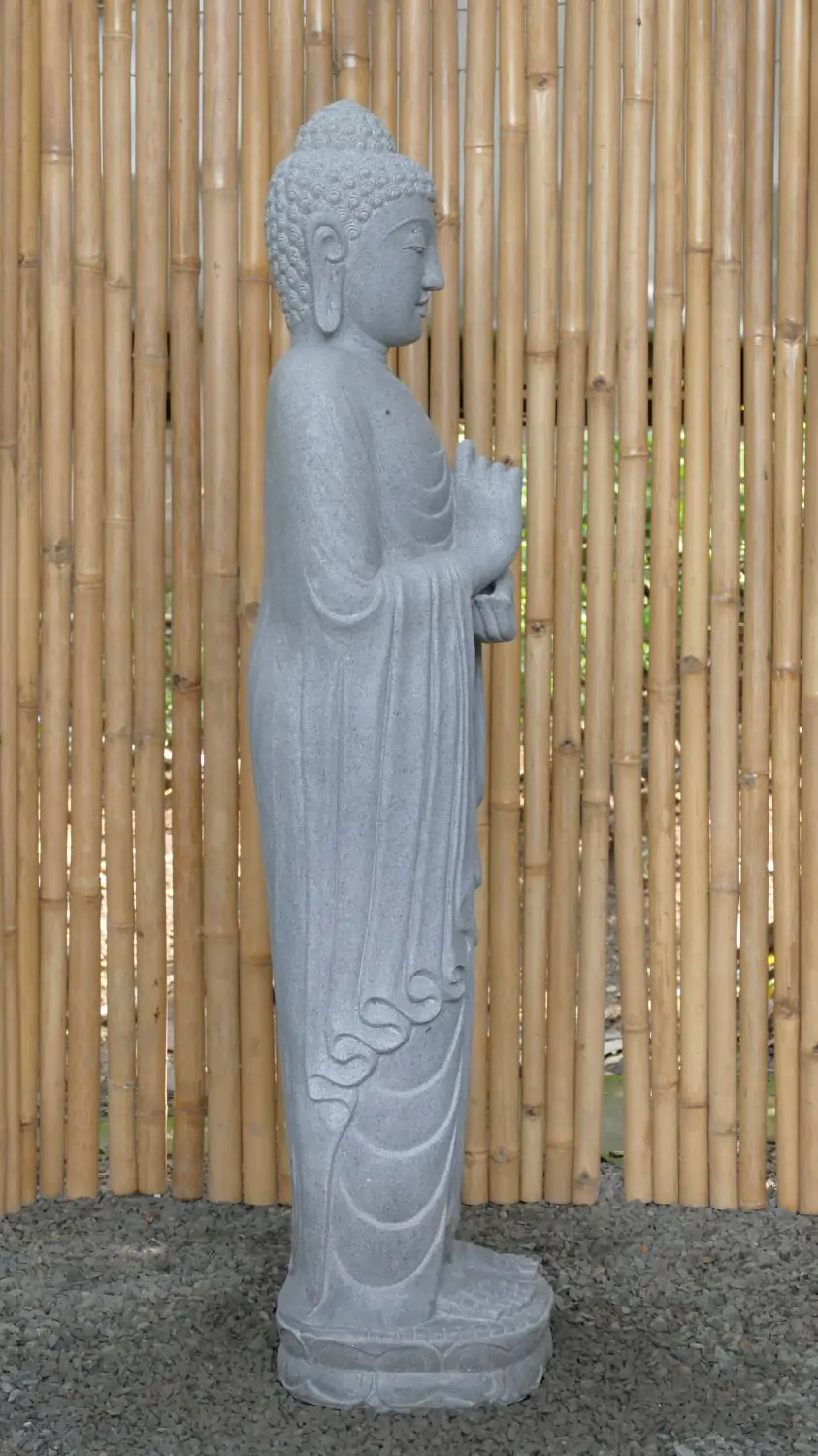  Product image 5 of the product “Standing Buddha made of Riverstone in Dharmachakra position - gesture of wheel of the teaching of Dharma. About 152cm height ”